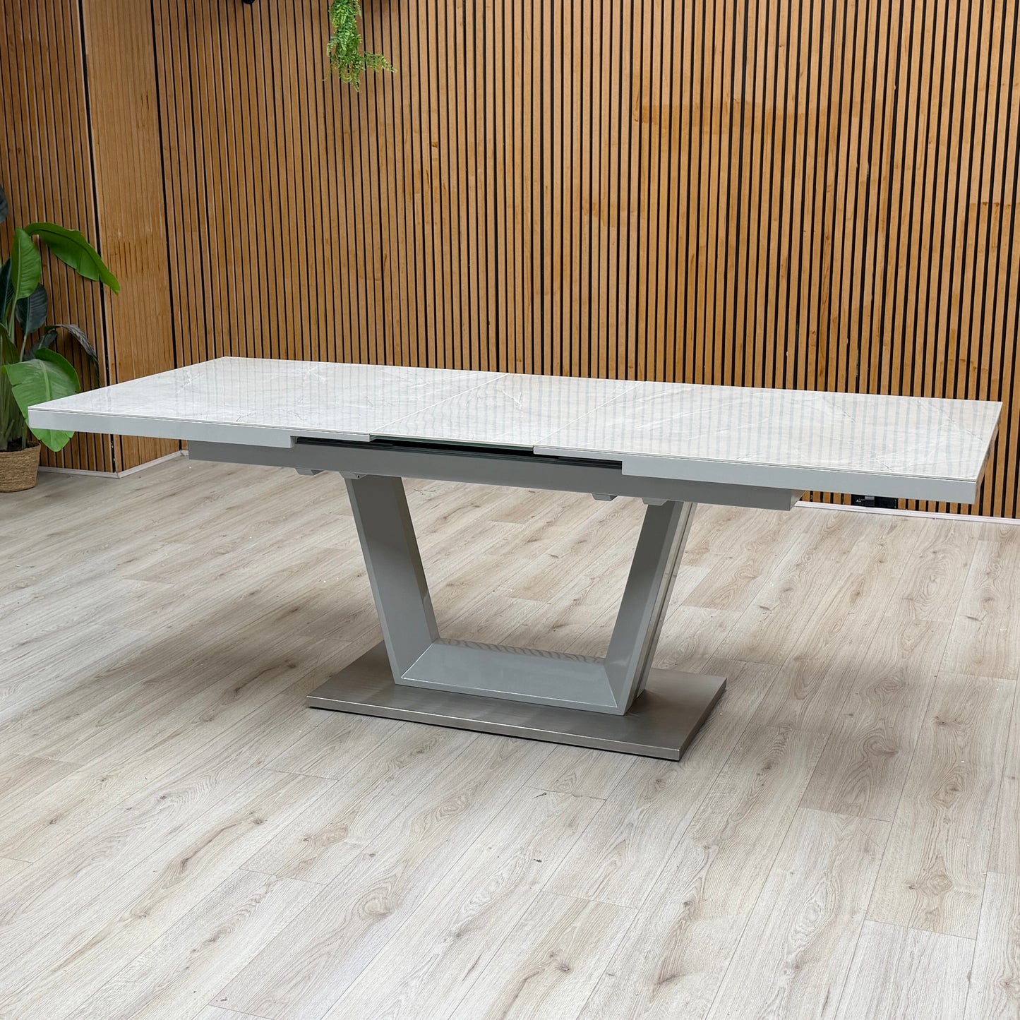 ‘Grigio’ High Gloss Ceramic Top Large Pop-Up Extending Dining Table 216.5cm – view 3