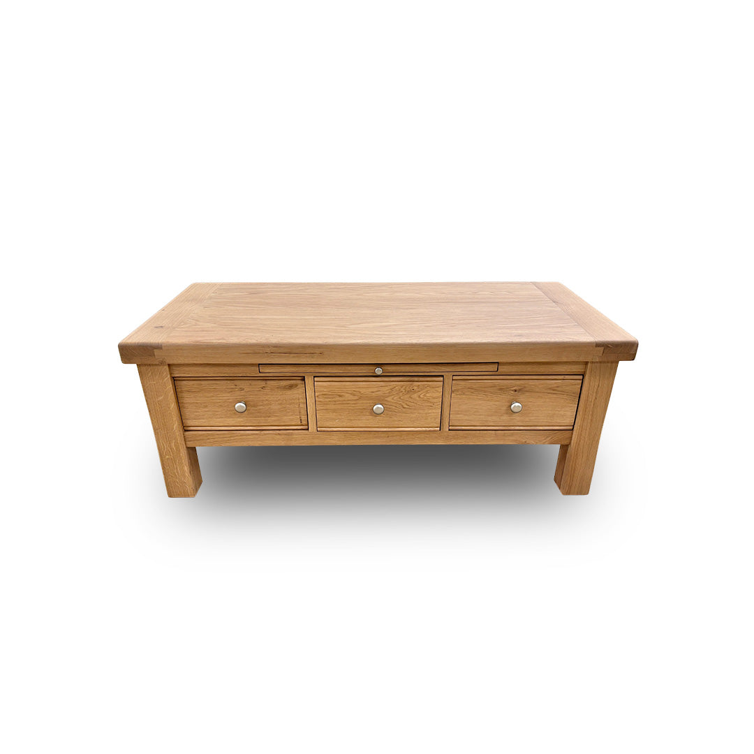 'Delaney' Natural Oak Coffee Table with 3 Drawers