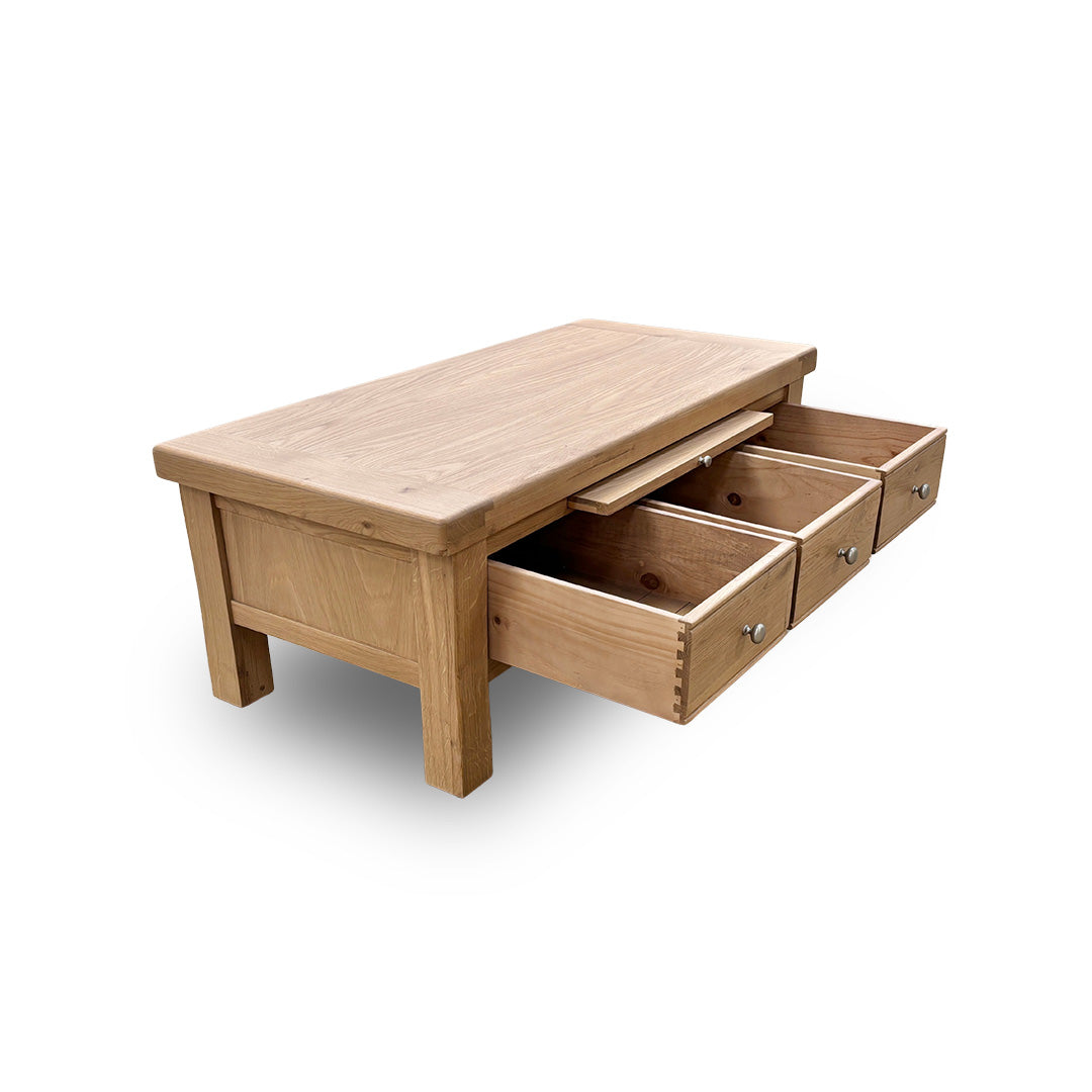 'Delaney' Natural Oak Coffee Table with 3 Drawers