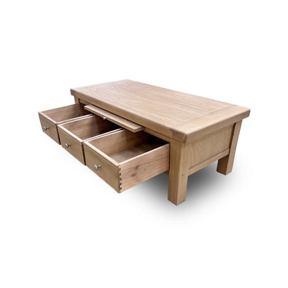 'Delaney' Natural Oak Coffee Table with 3 Drawers