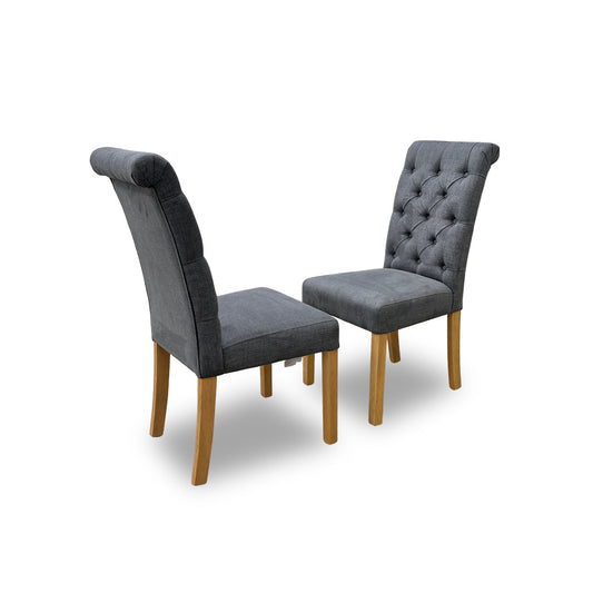 'Hamilton' Charcoal Fabric Roll Back Button Back Dining Chairs - Set of 2