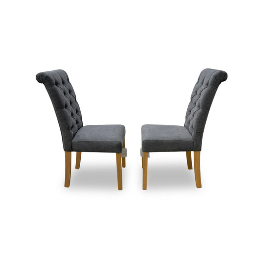 'Hamilton' Charcoal Fabric Roll Back Button Back Dining Chairs - Set of 2