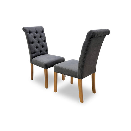 'Hamilton' Charcoal Fabric Roll Back Button Back Dining Chairs - Set of 2