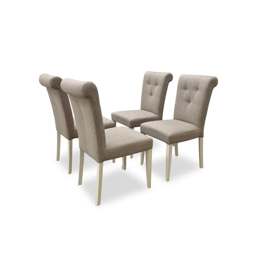 'Annecy' Soft Grey Paint Upholstered Fabric Roll Back Dining Chairs - Set of 4