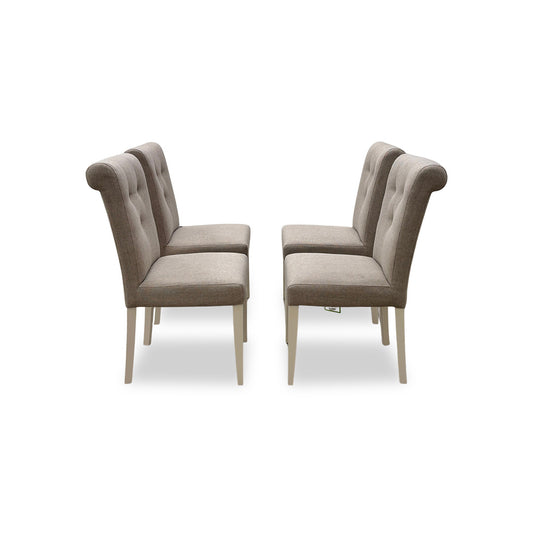 'Annecy' Soft Grey Paint Upholstered Fabric Roll Back Dining Chairs - Set of 4