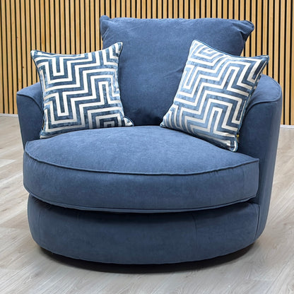 ‘Legend’ Cosmo Navy Blue Fabric Classic Back Swivel Chair Furniture Village