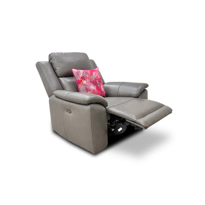 'Utah' Grey Le-9308 Leather Power Recliner Armchair