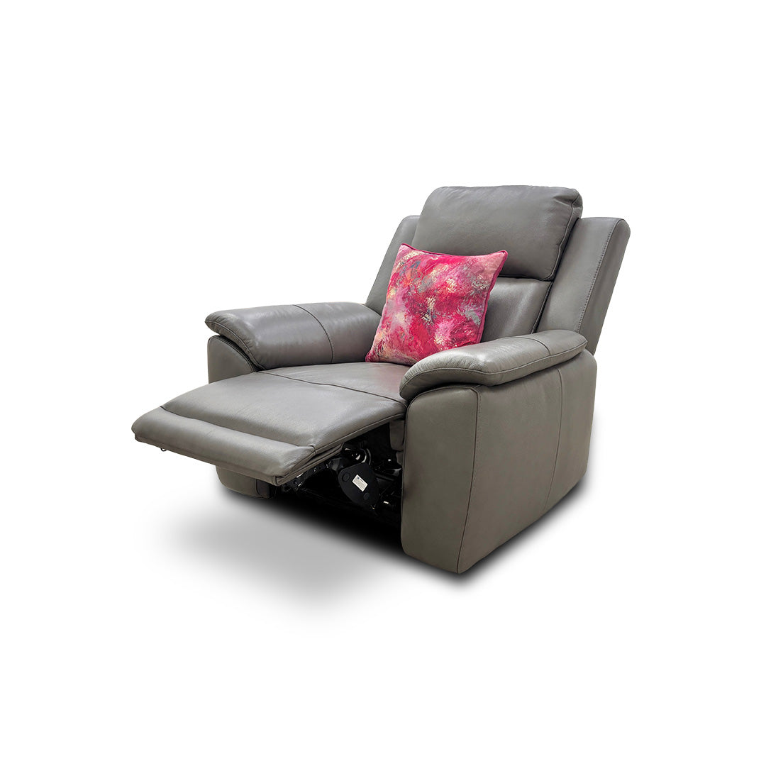'Utah' Grey Le-9308 Leather Power Recliner Armchair