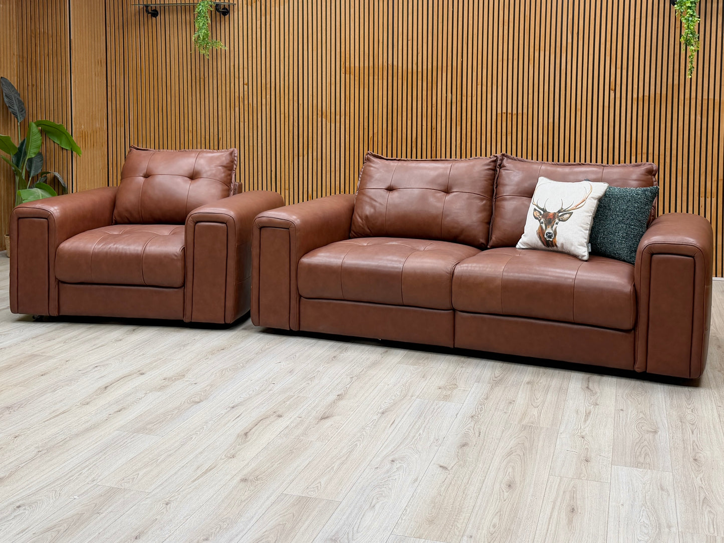 ‘Goliath’ Montana Cat-60_07 Butterscotch Brown Leather 3 Seater Sofa with Storage Draws + Chair with Storage Draws