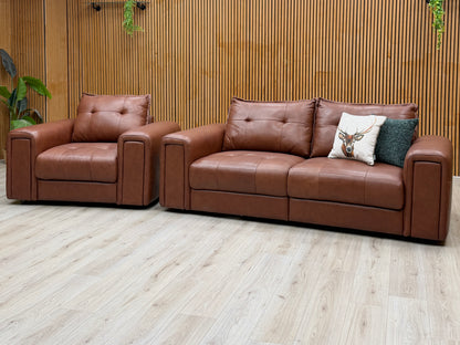 ‘Goliath’ Montana Cat-60_07 Butterscotch Brown Leather 3 Seater Sofa with Storage Draws + Chair with Storage Draws