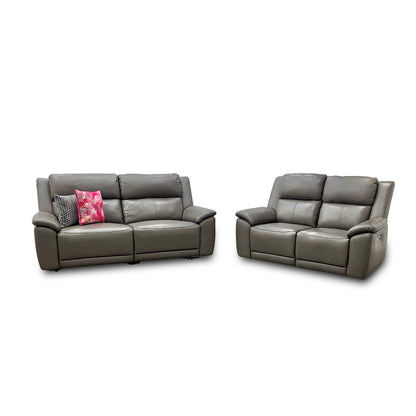 'Utah' Grey Le-9308 Leather 3 + 2 Seater Power Recliner Sofa Set with Power Headrests and Power Lumbar