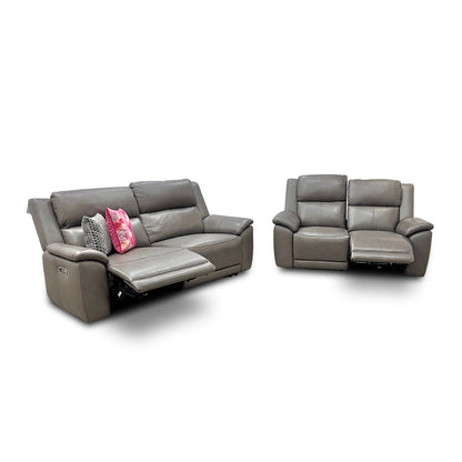 'Utah' Grey Le-9308 Leather 3 + 2 Seater Power Recliner Sofa Set with Power Headrests and Power Lumbar