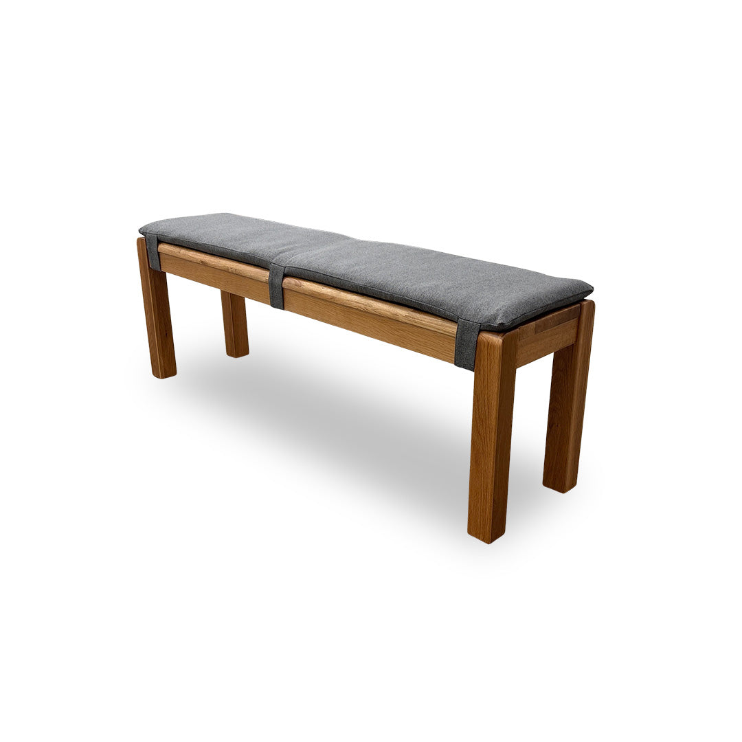 'Bakerloo' Solid Oak Large Wooden Bench with Grey Bench Pad