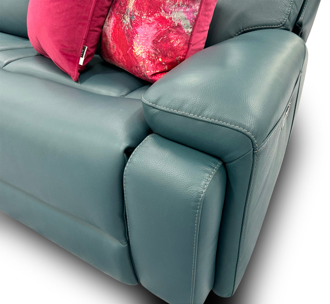 ‘Cinemax’ Midnight Jade Le-9314 3 Seater Leather Power Recliner Sofa