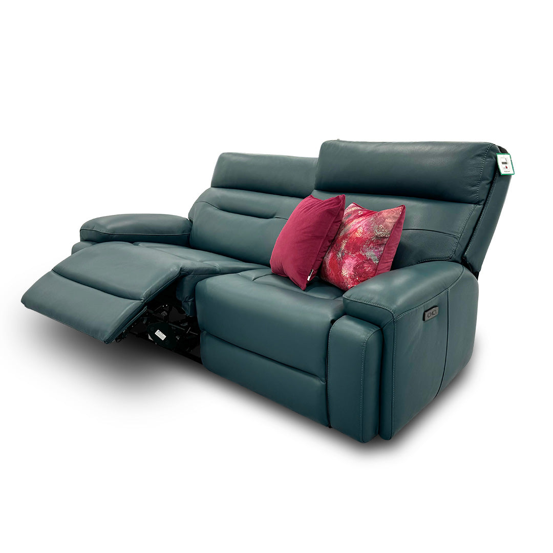 ‘Cinemax’ Midnight Jade Le-9314 3 Seater Leather Power Recliner Sofa