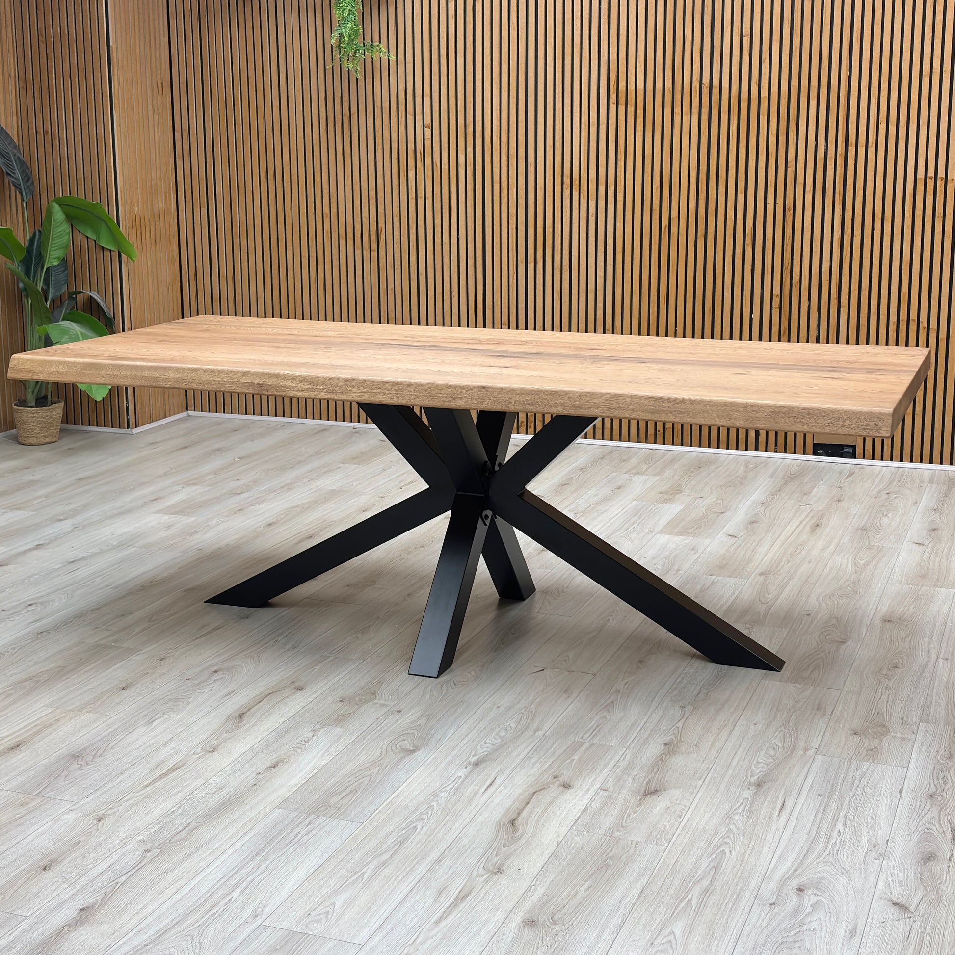 Bodahl 'Terra' 6 Old Bassano Solid Oak Raw Edge 220cm Dining Table with Metal Star Base Furniture Village