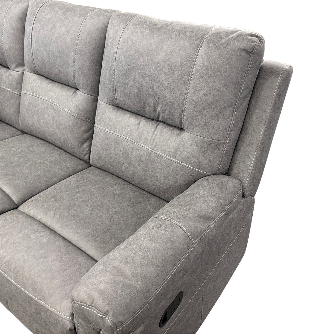 Detail shot of the padded armrests and stitching on the Ranger 3-seater recliner.