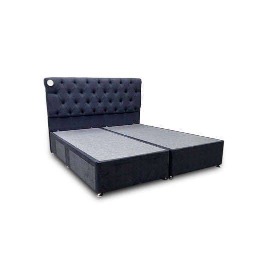 'Majestic' Charcoal Grey Velvet 4 Draw Divan Base with Floor Standing Headboard - Super King