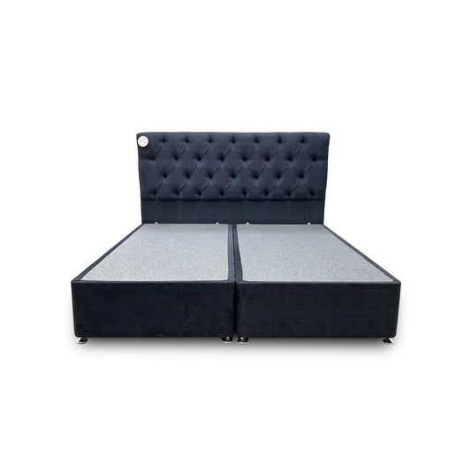 'Majestic' Charcoal Grey Velvet 4 Draw Divan Base with Floor Standing Headboard - Super King