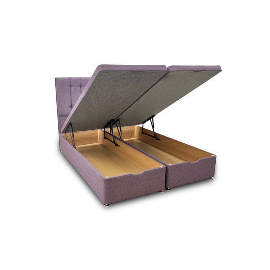 'Lillian' Lilac Fabric Double Ottoman End Lift Bed Base with Floor Standing Headboard - King