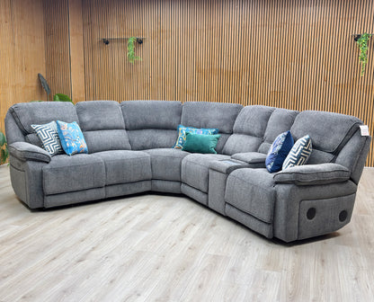 'Costa' Power Recliner Charcoal Grey Weave Fabric Left Hand Corner Sofa with Cupholders, Storage and Bluetooth Speakers and Power Headrests Thornbrook (a Joseph James brand)