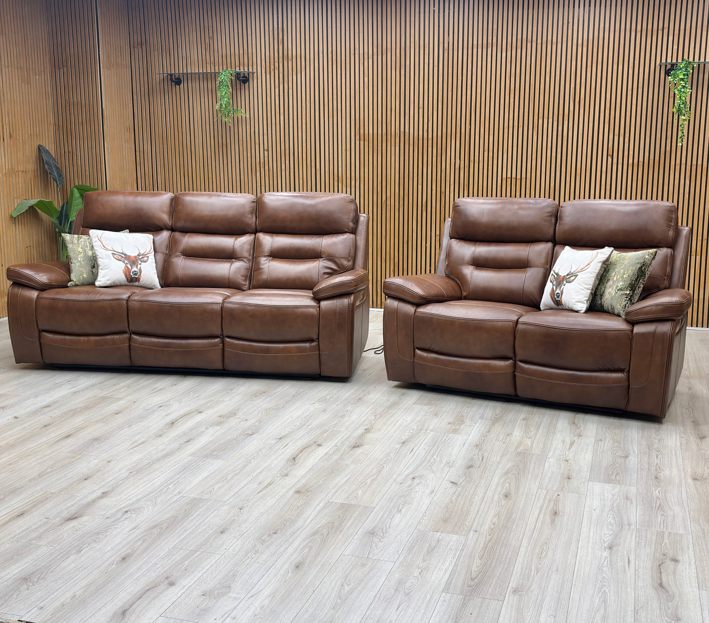‘Brandon’ Brown Full Leather 3 + 2 Seater Power Recliner Sofa Set Thornbrook (a Joseph James brand)