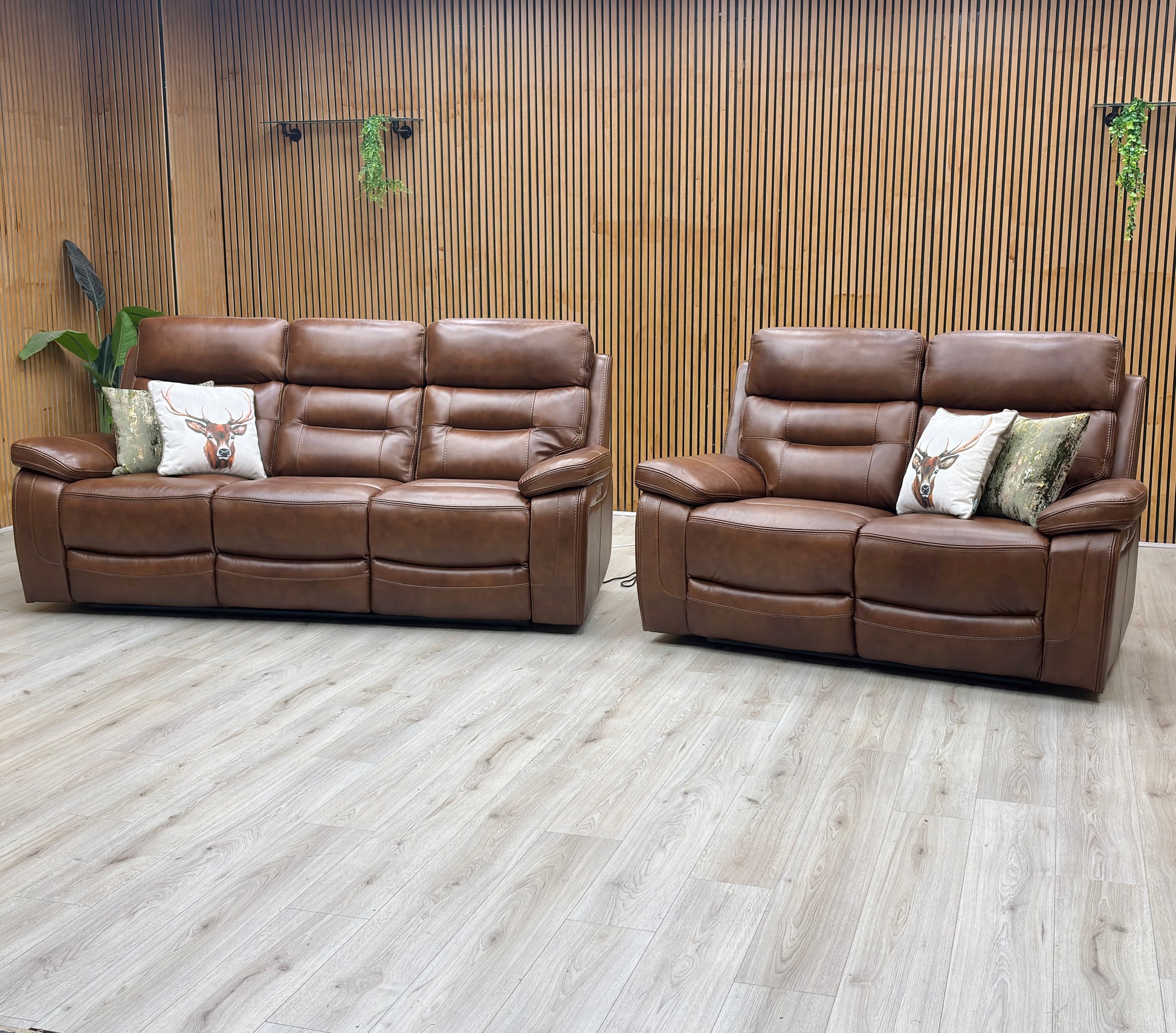 ‘Brandon’ Brown Full Leather 3 + 2 Seater Power Recliner Sofa Set Thornbrook (a Joseph James brand)