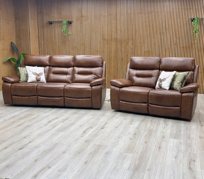 ‘Brandon’ Brown Full Leather 3 + 2 Seater Power Recliner Sofa Set Thornbrook (a Joseph James brand)