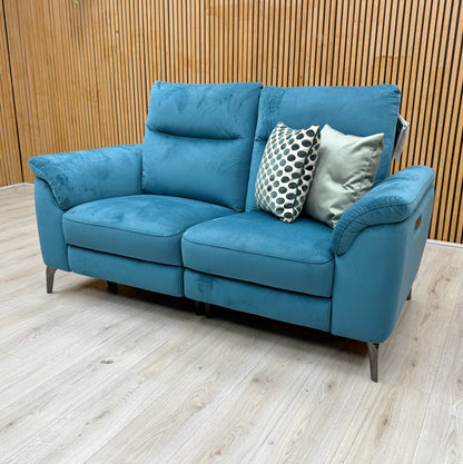 'Morgan' Opulence Teal Velvet Fabric 2 Seater Power Recliner Sofa Furniture Village
