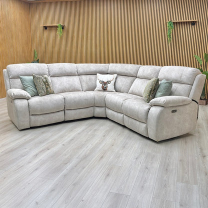 ‘Moreno’ Bfa-Bnn-R26 Cream Fabric Large Power Recliner Corner Sofa with Armless power unit Furniture Village