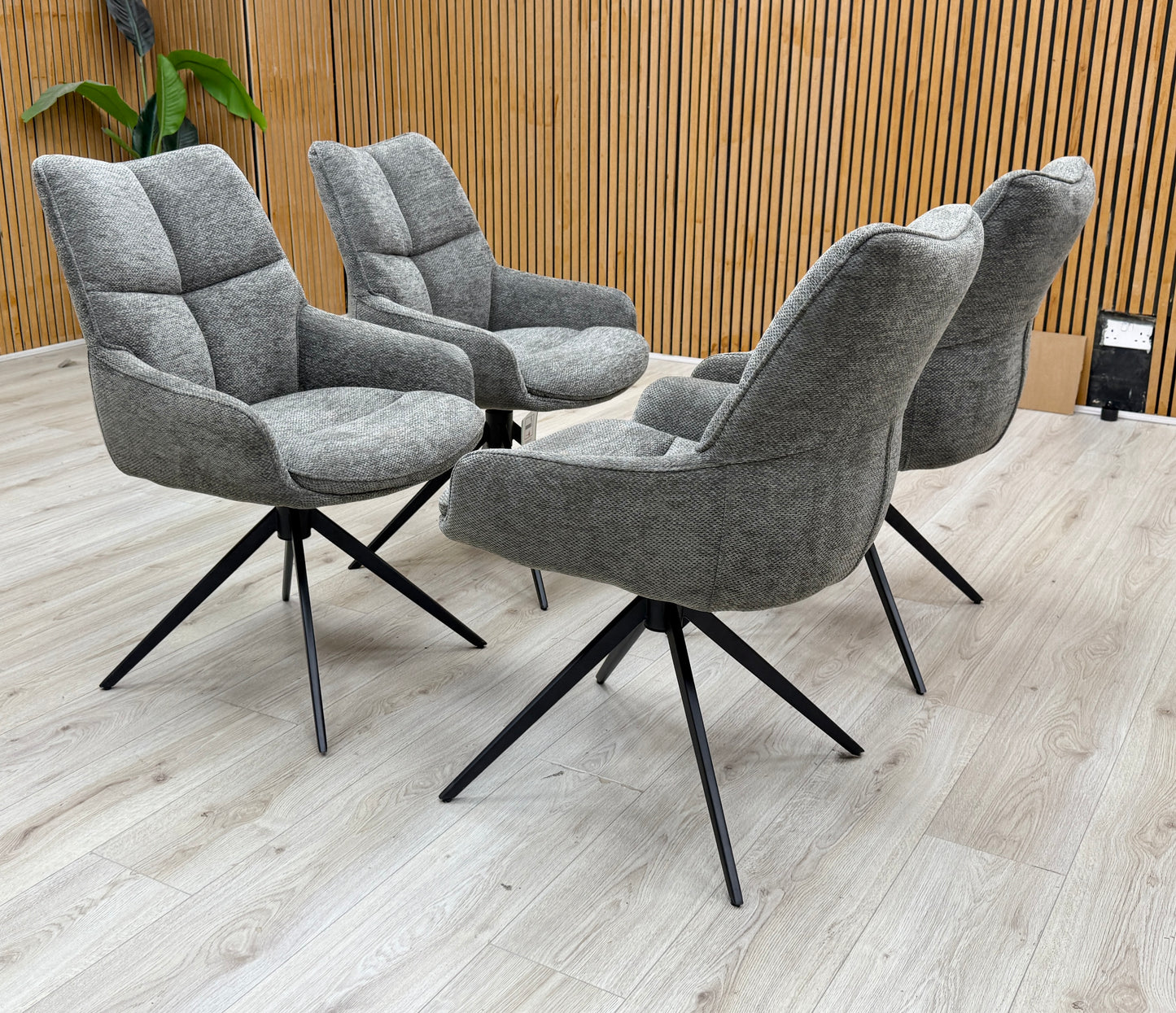 'Kiara' Ash Grey Fabric Set of 4 Swivel Dining Chairs Furniture Village