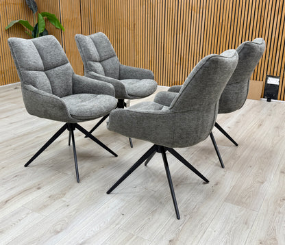 'Kiara' Ash Grey Fabric Set of 4 Swivel Dining Chairs Furniture Village