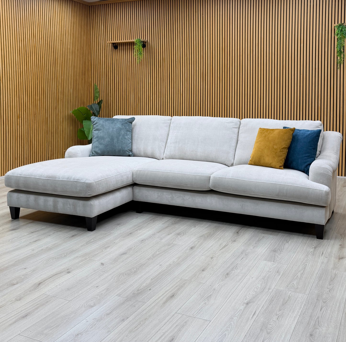 ‘Tiana’ Ivory White Chenille Fabric Left Hand Facing Chaise End Sofa