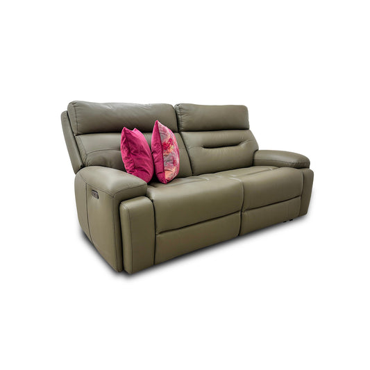 'Cinemax' La-4829 Natural Olive Leather 3 Seater Power Recliner Sofa with Power Headrests