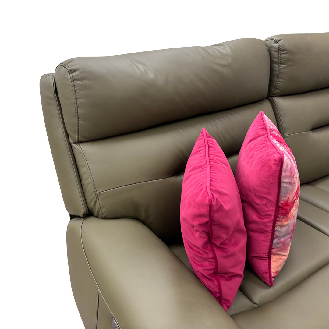 'Cinemax' La-4829 Natural Olive Leather 3 Seater Power Recliner Sofa with Power Headrests