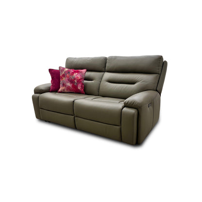 'Cinemax' La-4829 Natural Olive Leather 3 Seater Power Recliner Sofa with Power Headrests