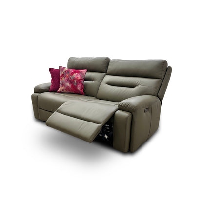 'Cinemax' La-4829 Natural Olive Leather 3 Seater Power Recliner Sofa with Power Headrests