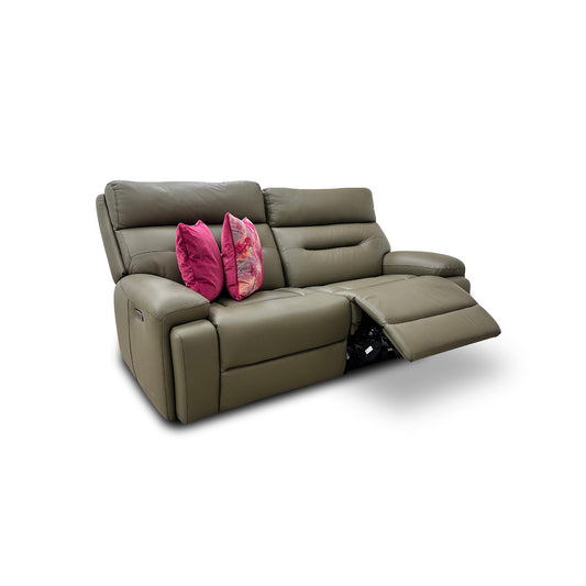 'Cinemax' La-4829 Natural Olive Leather 3 Seater Power Recliner Sofa with Power Headrests