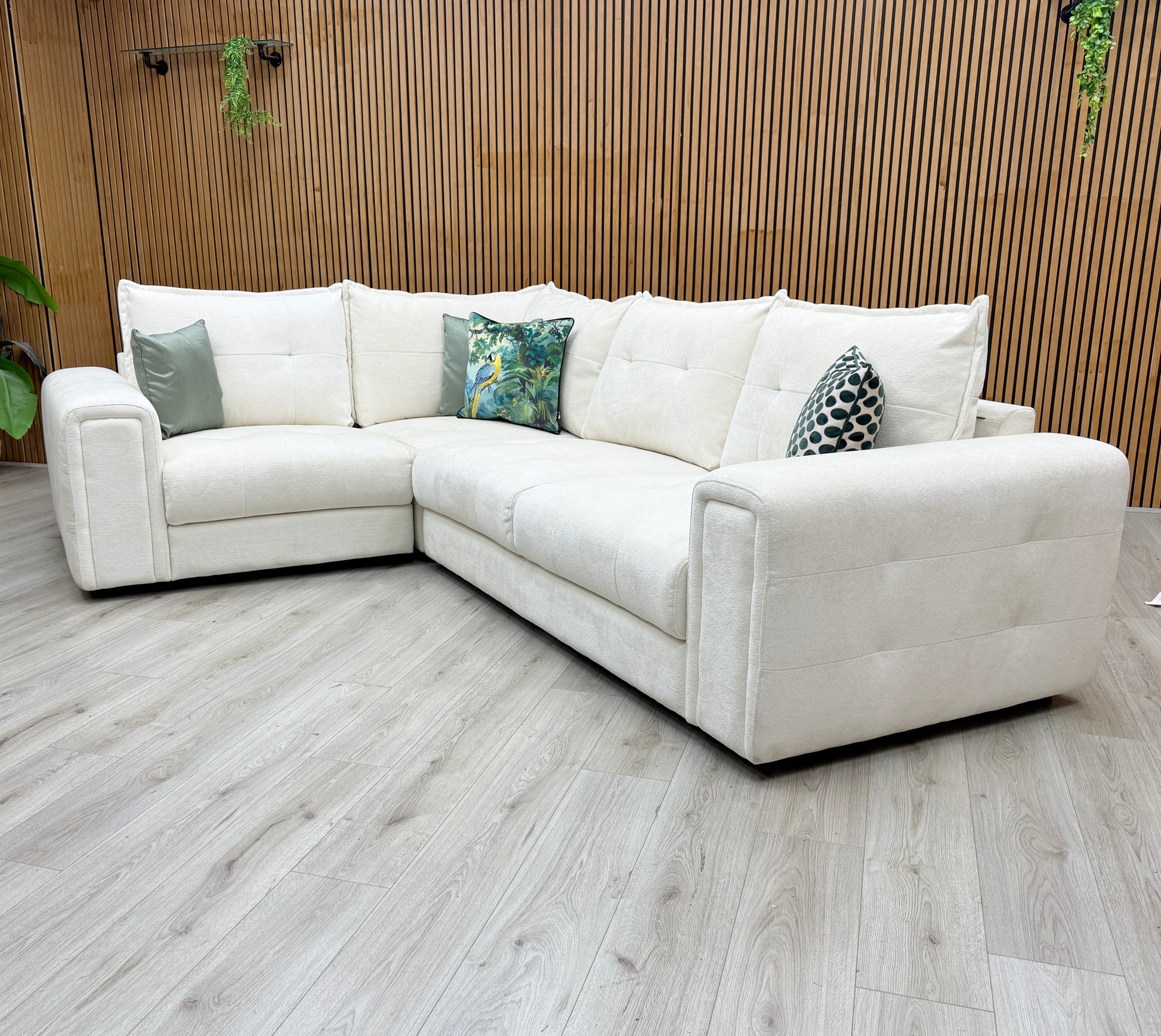 'Goliath' Hudson Ivory White Fabric Left Hand Facing Corner Sofa Furniture Village