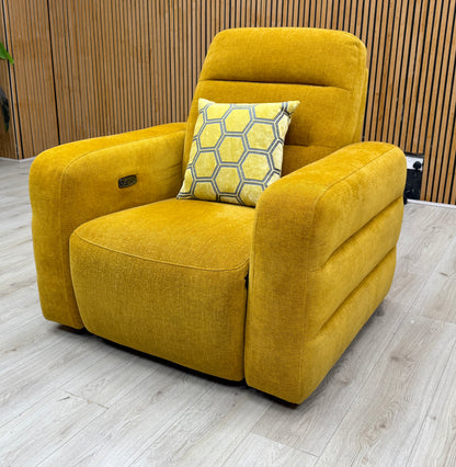 'Jumbo' Honey Yellow Fabric Power Recliner Chair Furniture Village