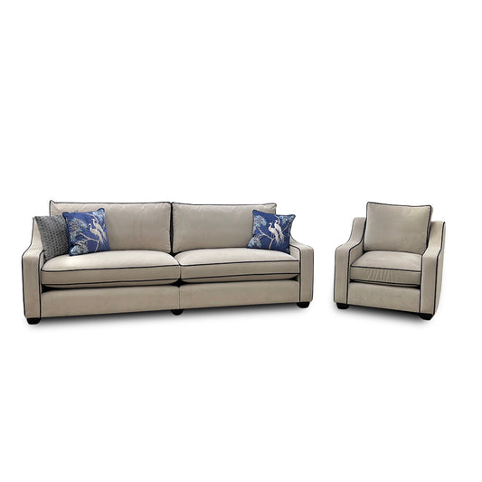 'Celine' Plush Platinum Eb Cp Velvet 4 Seater Split Sofa + Armchair Set