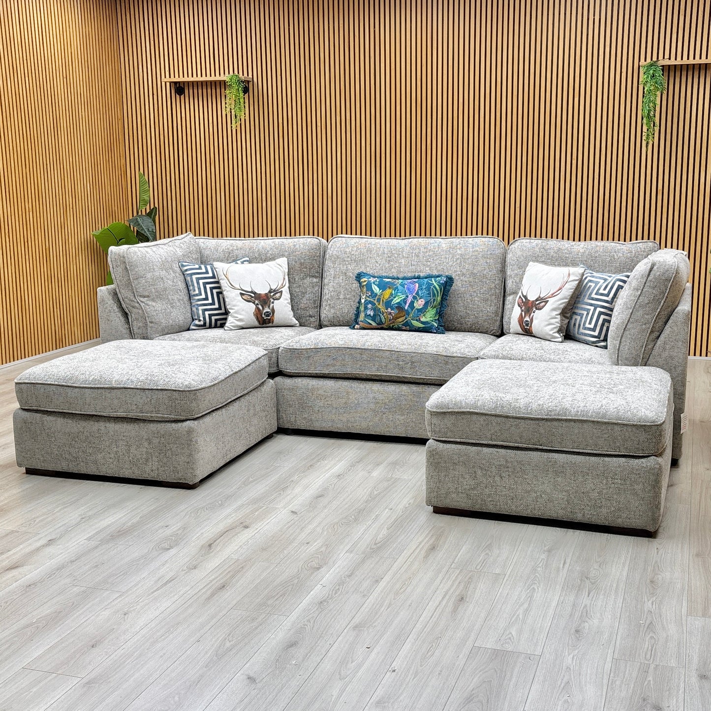 ‘Emilia’ Stone Fabric Standard U-Shaped Corner Sofa Furniture Village