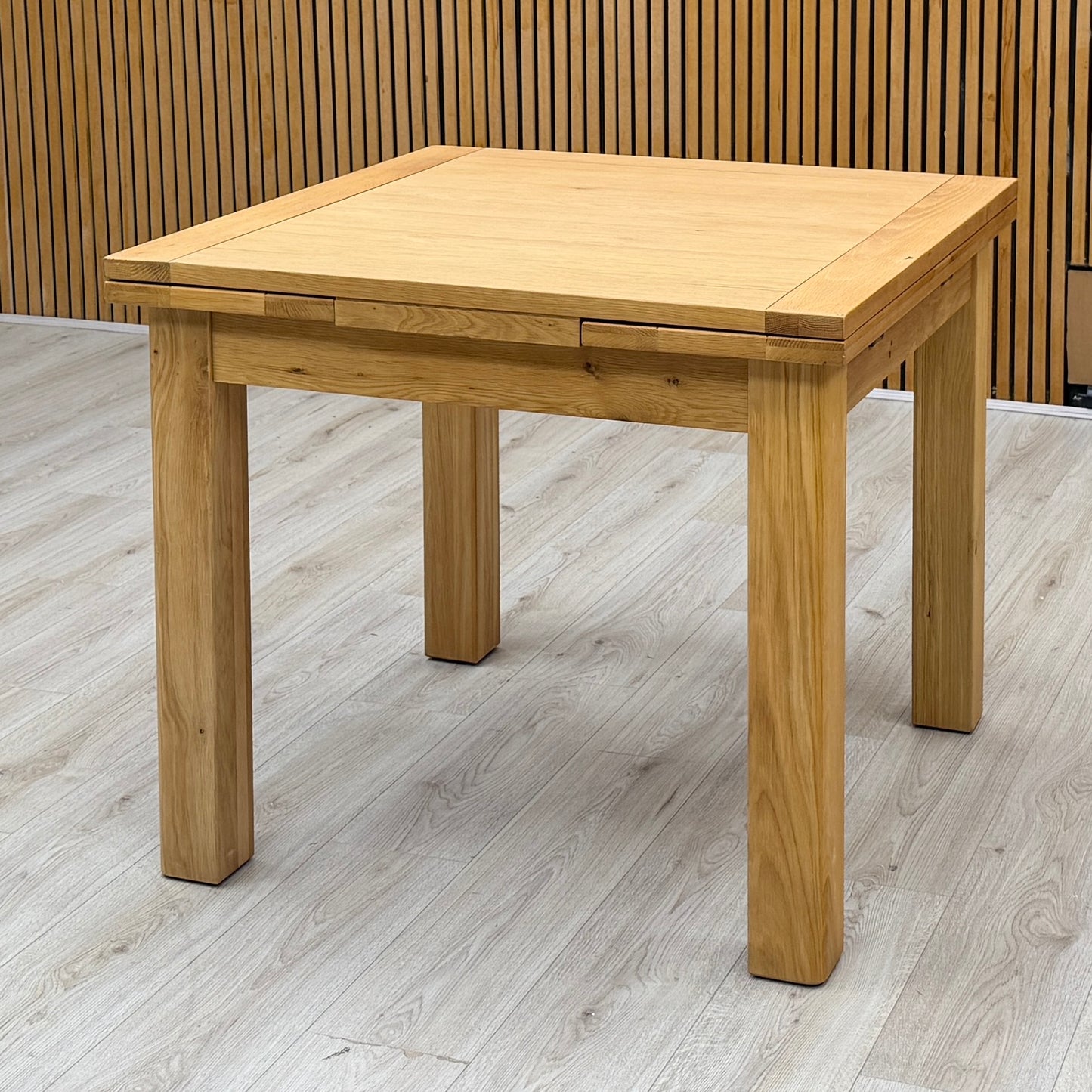 Furnitureland ‘Augusta’ Solid Oak Draw Leaf Extending Dining Table with Grey Cowboy Upholstered Dining Chairs - Set of 4