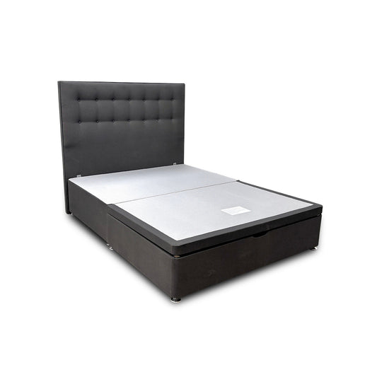 'Silentnight' Charcoal Ebony Goya Fabric Divan Bed with Ottoman Storage + Floorstanding Headboard