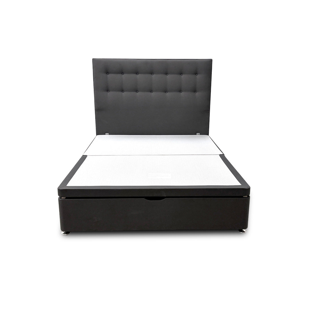 'Silentnight' Charcoal Ebony Goya Fabric Divan Bed with Ottoman Storage + Floorstanding Headboard