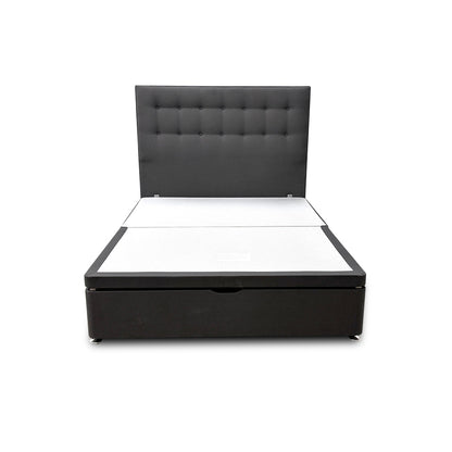 'Silentnight' Charcoal Ebony Goya Fabric Divan Bed with Ottoman Storage + Floorstanding Headboard
