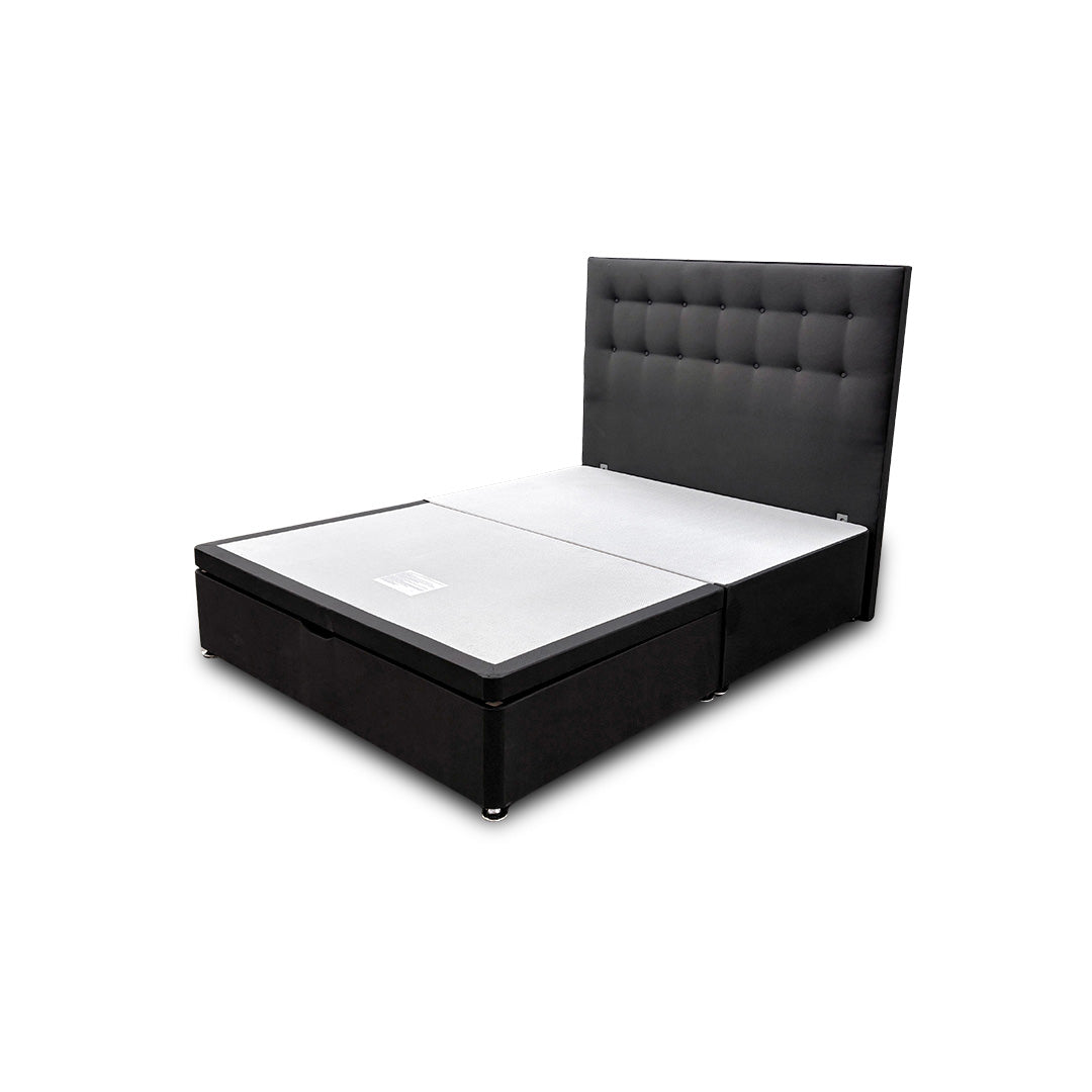 'Silentnight' Charcoal Ebony Goya Fabric Divan Bed with Ottoman Storage + Floorstanding Headboard