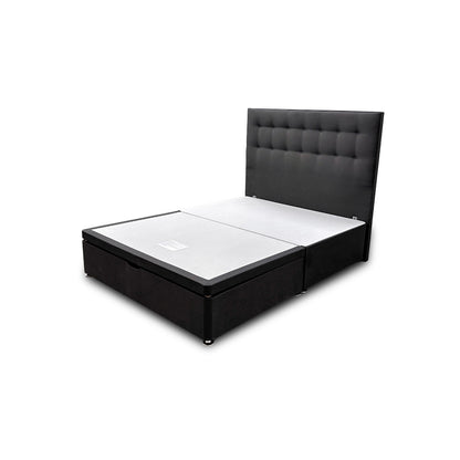 'Silentnight' Charcoal Ebony Goya Fabric Divan Bed with Ottoman Storage + Floorstanding Headboard