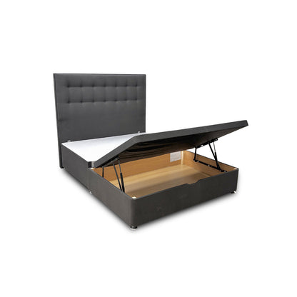 'Silentnight' Charcoal Ebony Goya Fabric Divan Bed with Ottoman Storage + Floorstanding Headboard