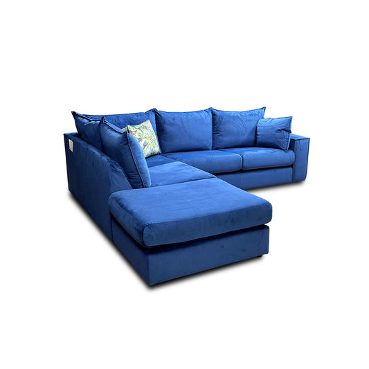 'Lovise' Royal Blue Lovise Velvet Left Hand Facing Arm 3 Piece Open End Corner Sofa